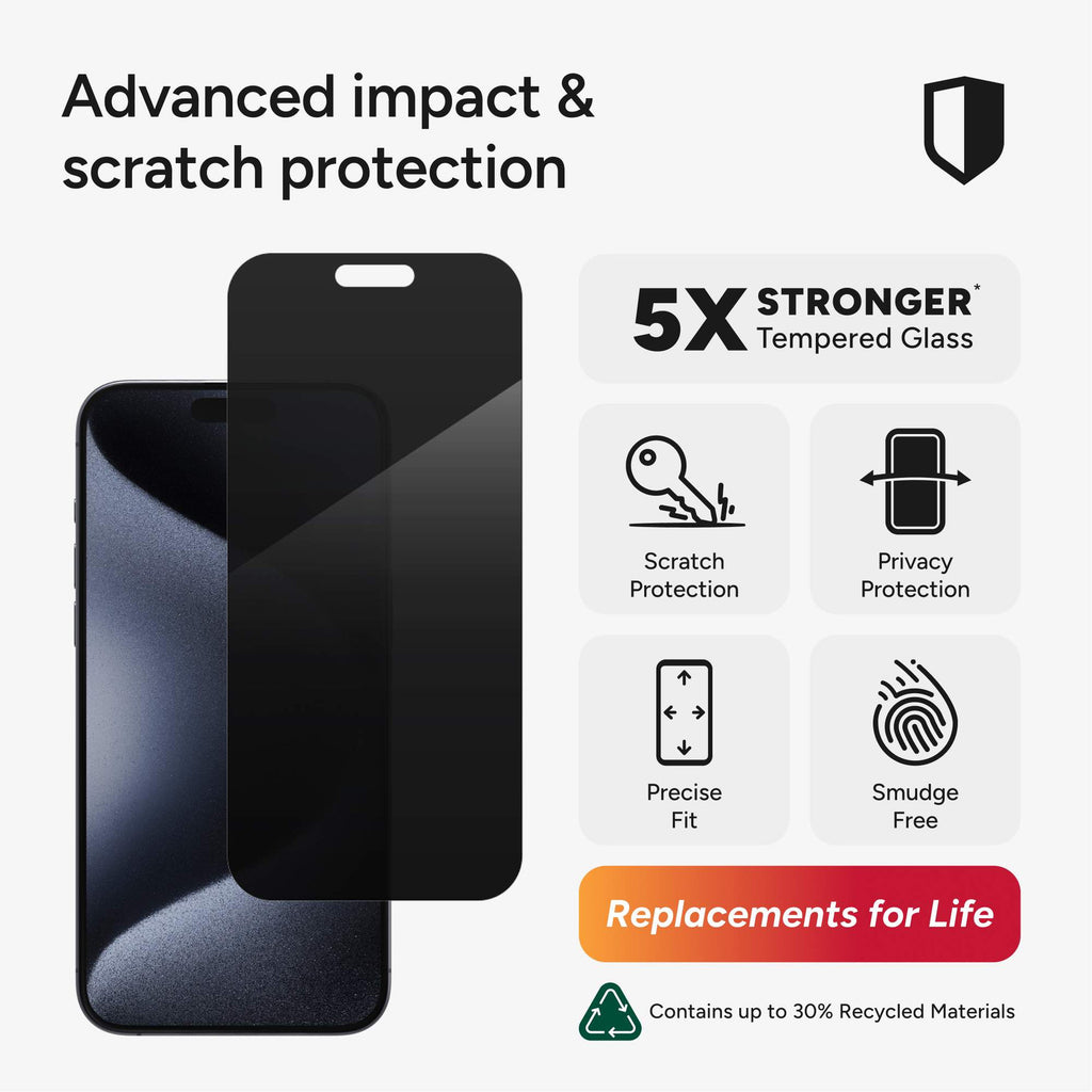Glass Elite 2-Way Privacy Screen Protector For iPhone 15 Pro Max