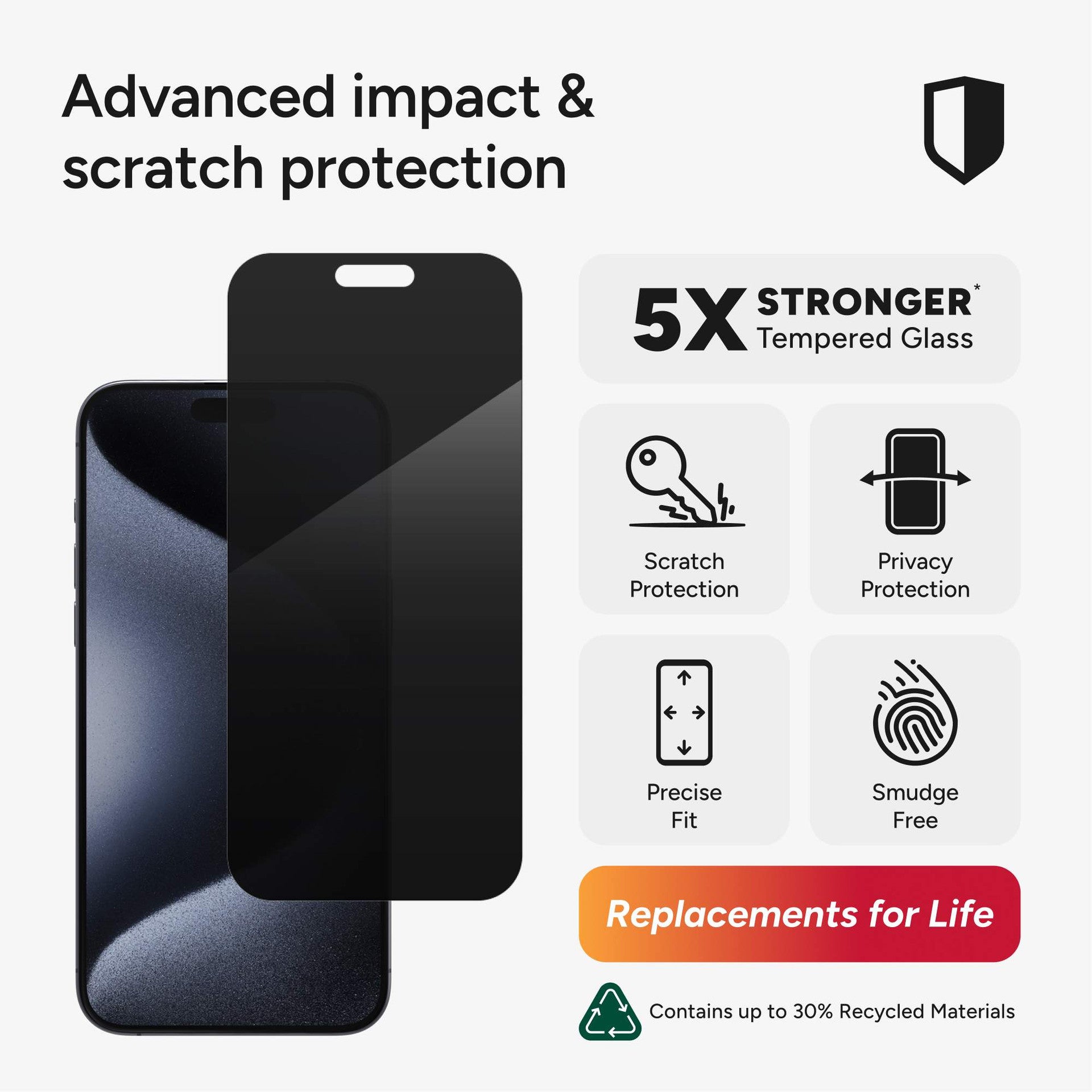 Glass Elite 2-Way Privacy Screen Protector For iPhone 15 Pro Max