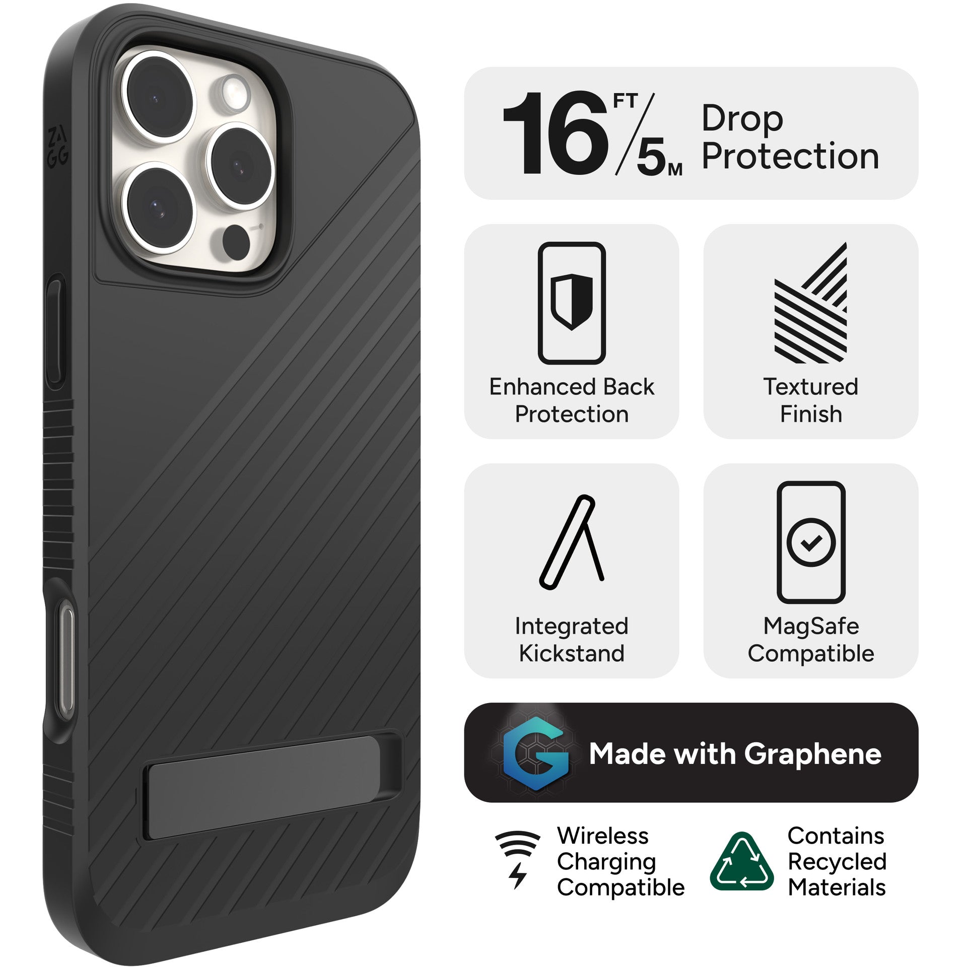 ZAGG Denali Snap for MagSafe Cell Phone Case with Stand For iPhone 16 Pro Max