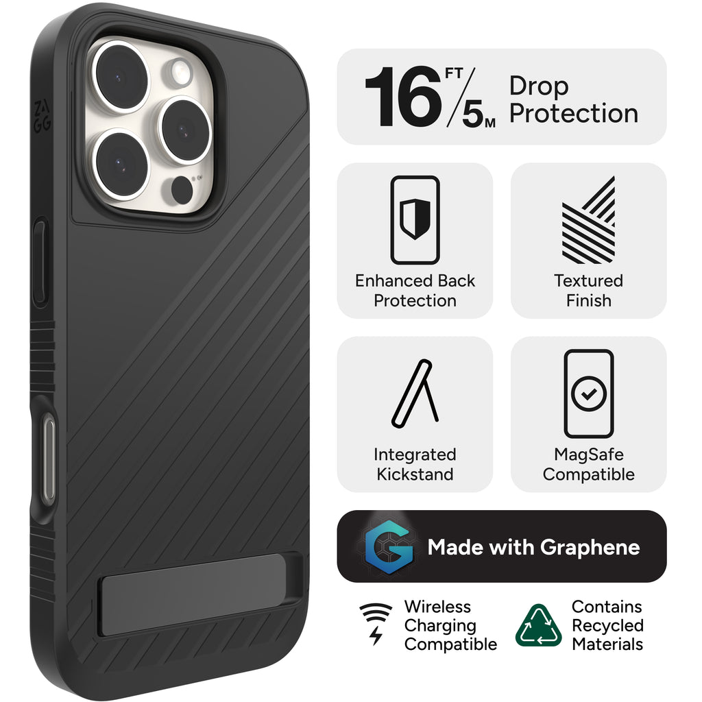 ZAGG Denali Snap for MagSafe Cell Phone Case with Stand For iPhone 16 Pro
